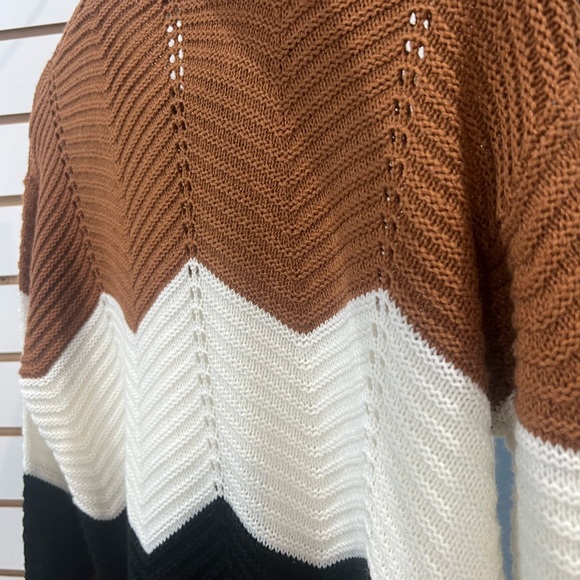 Chevron Patterned Brown, Black, and White Sweater - Picture 3 of 3